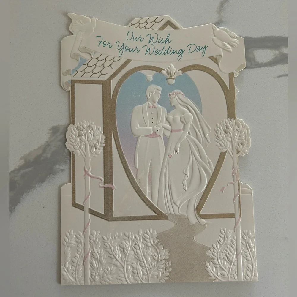 🦋 5/$25 - Vintage Hallmark Embossed Wedding Day Card